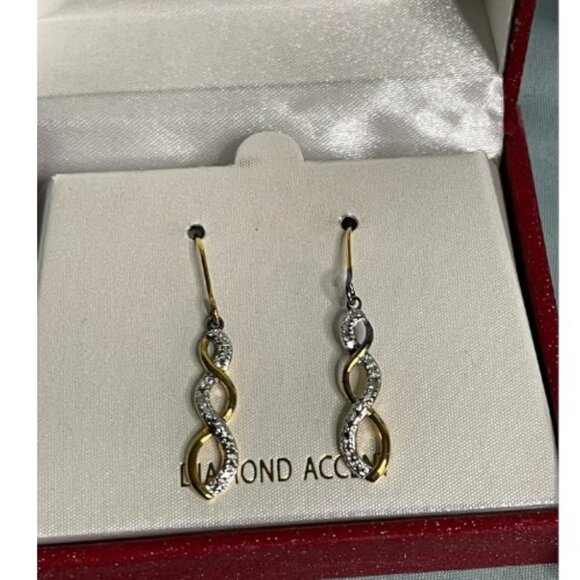 NIB 18K Gold over Sterling Genuine Diamond Necklace & Earring Set - Picture 2 of 4